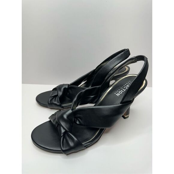 Kenneth Cole Sandals Womens Size 8 Black Faux Leather Slingback Knot Heels - Picture 2 of 10